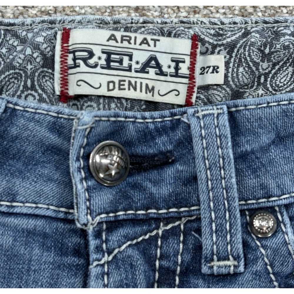 Ariat REAL Straight Leg Jeans Womens 27R Rainstorm Blue Stackable Faded Stretch - Picture 4 of 10